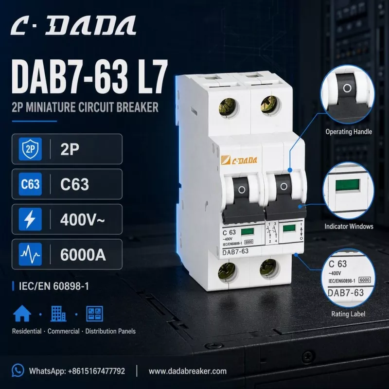 DAB7-63 L7 2P MCB - বিতৰণ পেনেলৰ বাবে স্পষ্ট, কমপেক্ট সুৰক্ষা